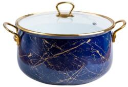 Goldmann Cratita emailata, 26x16cm, 8.5 litri, manere titan aurii, capac sticla, inclusiv inductie, Goldmann, albastra (GM 8017-26 Blue)