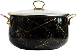 Goldmann Cratita emailata, 20x13cm, 4 litri, manere titan aurii, capac sticla, inclusiv inductie, Goldmann, neagra (GM 8017-20 Black)