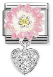Nomination ezüst rózsaszín virág szív függő charm - 331814/07