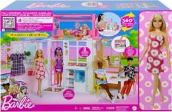 Mattel Barbie Casa de păpuși cu păpușă, 2 nivele și 4 zone de joacă HCD48