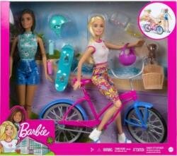 Mattel Barbie în aer liber cu Bicicleta set 2 papusi Blondă și Brunetă HJY84