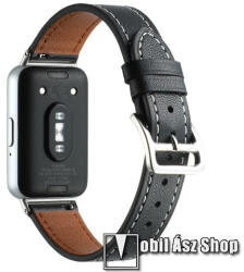  Okosóra szíj - FEKETE - valódi bőr - 120mm+85mm hosszú - SAMSUNG Galaxy Fit3 (SM-R390)