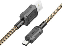  USB töltő- és adatkábel, USB Type-C, 100 cm, 3000 mA, törésgátlóval, gyorstöltés, PD, cipőfűző minta, Hoco X94 Leader, arany