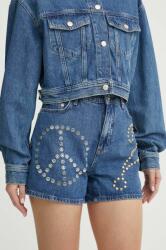 Moschino Jeans farmer rövidnadrág női, nyomott mintás, magas derekú - kék 25