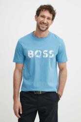Boss Orange pamut póló férfi, nyomott mintás - kék XXXL