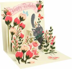 Popshots képeslap, négyzet, cica virágokkal, Happy Birthday, Botanical Cat (PS1196)