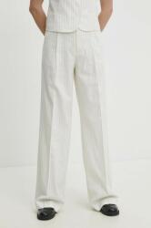 Answear Lab nadrág vászonkeverékből fehér, magas derekú széles - fehér XL