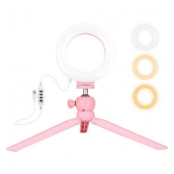 PULUZ Mini Selfie LED lámpa 4.7'' + állvány, rózsaszín (PKT3091F)