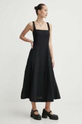 Abercrombie & Fitch vászon ruha fekete, midi, harang alakú - fekete M