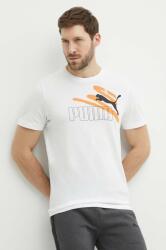 PUMA pamut póló fehér, férfi, nyomott mintás, 678988 - fehér XL