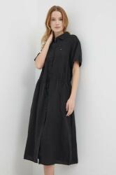 Tommy Hilfiger vászon ruha fekete, midi, harang alakú, WW0WW41911 - fekete 40