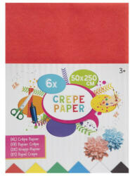 Craft Sensations Krepp papír 50x250cm, 6 ív/csomag (fekete, kék, sárga, fehér, piros, zöld)