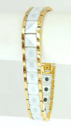  Aranyszínű nemesacél karkötő fehér kerámia díszítéssel