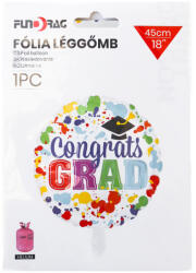  Fólia lufi ballagásra "Congrats Grad" színes pöttyös 45 cm 645029 (645029)