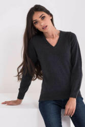 Legend World Wide LWL9133 Női V-nyakú pamut pulóver Legend World Wide, Dark Melange Grey-3XL (lwl9133dmg-3xl)