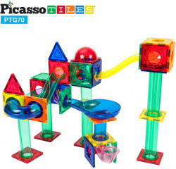 PicassoTiles Set PicassoTiles Traseu pentru bile (marble run) - 71 de piese Jucarii de constructii magnetice