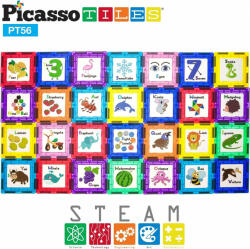 PicassoTiles Set magnetic PicassoTiles 56 Piese De Construcție (Magnetice Și Accesorii Clip-On Educative)