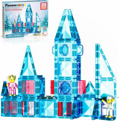 PicassoTiles Set PicassoTiles Winter Ice, 71 piese magnetice de construcție mini cu efect de diamant, cu două figurine