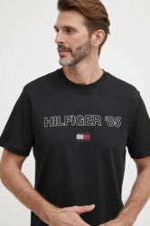 Tommy Hilfiger pamut póló fekete, férfi, nyomott mintás, MW0MW34427 - fekete XL