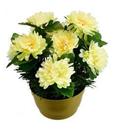 4-Home Floare artificială Crizantemă în ghiveci, crem, 22x 23 cm
