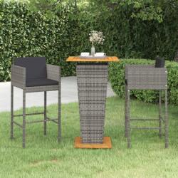 vidaXL Set mobilier bar de grădină, cu perne, 3 piese, gri, poliratan (3094799) - comfy