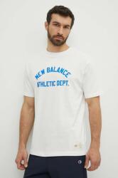 New Balance pamut póló bézs, férfi, nyomott mintás, MT41514SST - bézs L