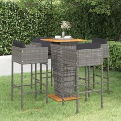 vidaXL Set mobilier bar de grădină cu perne, 5 piese, gri, poliratan (3094801) - comfy