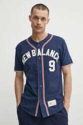 New Balance pamut póló sötétkék, férfi, nyomott mintás, MT41512NNY - sötétkék M