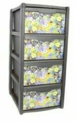 GimiHome Dulap gri pentru depozitare, din plastic, 4 sertare, model cu floricele mici multicolore (565093florimultimaro)