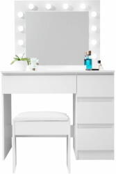  Aga Fésülködőasztal tükörrel és világítással + taburett Matt fehér - mall - 64 840 Ft