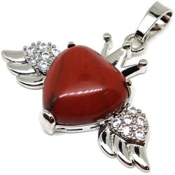 R. M. ékszer Szív medál fém szárny Jáspis vörös 3, 5x2cm (021858)