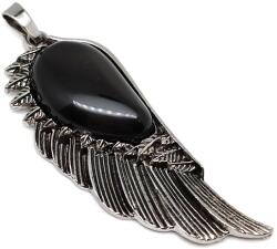 R. M. ékszer Angyalszárny medál fém Obszidián 2x6cm (021701)