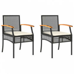 vidaXL 2 db fekete polyrattan és akácfa kerti szék párnákkal (366247) (366247)