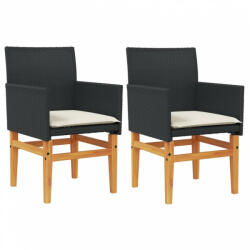 vidaXL 2 db fekete polyrattan és tömör fa kerti szék párnával (368714) (368714)