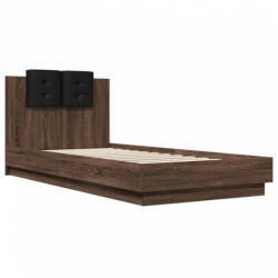 vidaXL Barna tölgyszínű szerelt fa ágykeret fejtámlával 90 x 200 cm (3209946) (3209946)