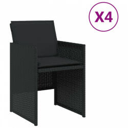 vidaXL 4 db fekete polyrattan kerti szék párnával (4007436) (4007436)