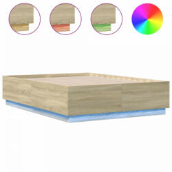 vidaXL Sonoma tölgy színű szerelt fa ágykeret led-del 140 x 190 cm (3209641) (3209641)
