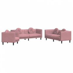 vidaXL 3 részes rózsaszín bársony ülőgarnitúra párnákkal (3209250) (3209250)
