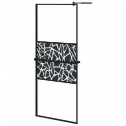 vidaXL Fekete esg üveg és alumínium zuhanyfal polccal 80 x 195 cm (3185452) (3185452)