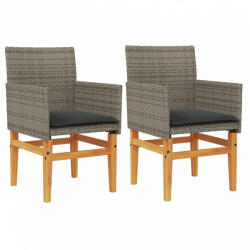 vidaXL 2 db szürke polyrattan és tömör fa kerti szék párnával (368715) (368715)