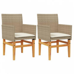 vidaXL 2 db bézs polyrattan és tömör fa kerti szék párnával (368716) (368716)