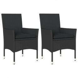 vidaXL 2 db fekete polyrattan kerti szék párnával (368109) (368109)