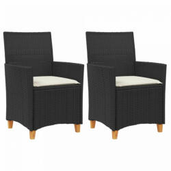 vidaXL 2 db fekete polyrattan és tömör fa kerti szék párnával (368717) (368717)