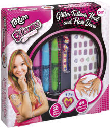 Totum Set creativ 3 in 1, tatuaje cu sclipici, tatuaje cu sclipici pentru unghii si creioane colorare par