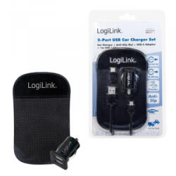LogiLink USB autós töltő 2x USB port 10.5W + csúszásgátló szőnyeg (PA0204)
