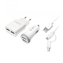 LogiLink USB töltőkészlet autó és AC 2port 2A / 2.1A (PA0137)