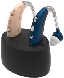 Kenoeestar 2x Kenoeesatr® Premium hallókészülék, 129 dB-es hangerősítő, közepesen súlyos halláskárosodáshoz, 10 füladapter, töltőállomással, Nude+kék (ZTQ-BF)