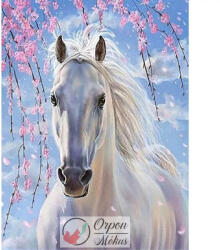  A fehér ló gyémántszemes kirakó szett - kerekköves - 40x50 cm