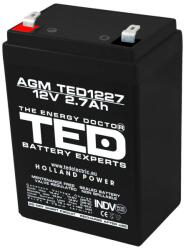 TED Electric Acumulator 12V Stationar VRLA, Dimensiuni 70 x 47 x 98 mm, Baterie 12V 2.7Ah, TED Electric TED003119 (A0058599)