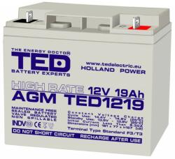 TED Electric Acumulator 12V High Rate, Dimensiuni 181 x 76 x 167 mm, Baterie 12V 19Ah F3, TED Electric TED002815 (AC.TD.12V.BK1.19.0001)